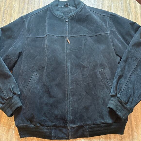 Vintage John Ashford 100% Suede Men's Large Tall LT Leather Black Jacket - Picture 1 of 8